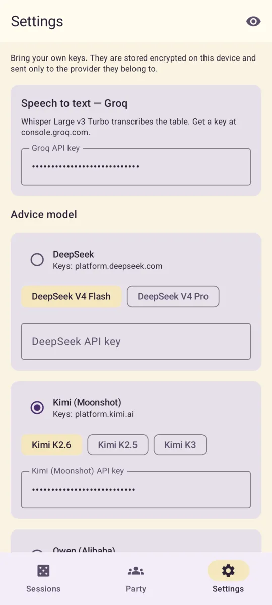 D&D Helper screenshot: Settings