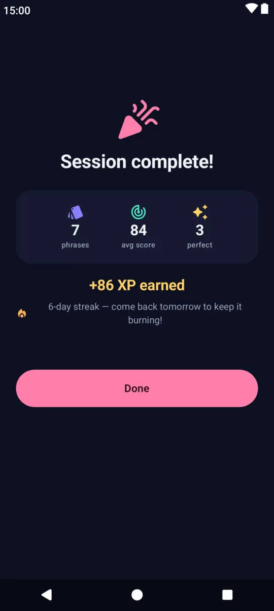 Kikitori screenshot: Session summary